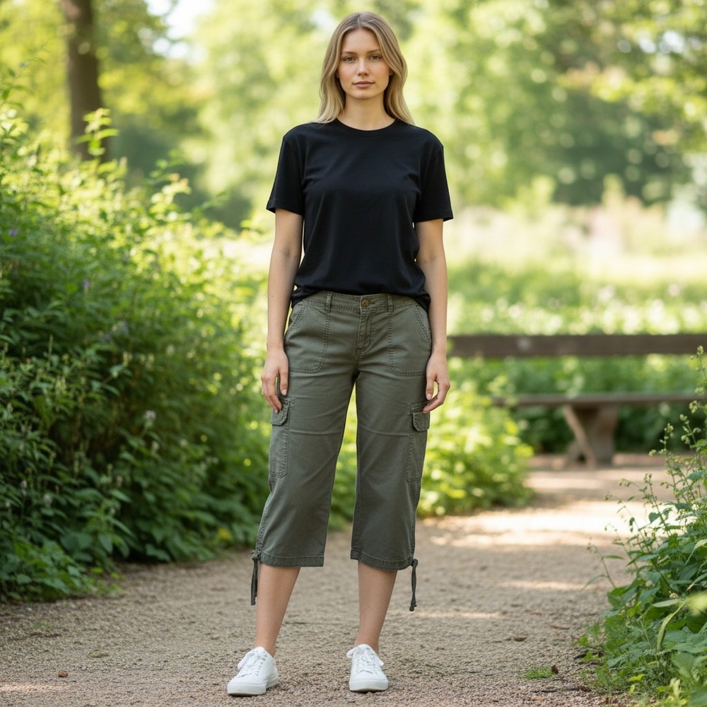 Dockers Cropped Khaki Cargo Pants Mid Rise Curvy Green 12 Gorpcore Outdoors Boho